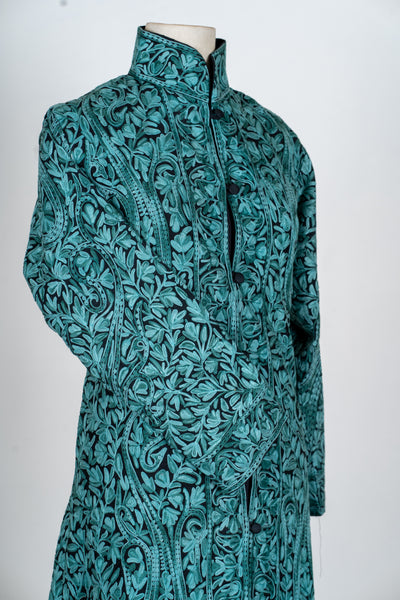 Sheherzaad Teal: Long Jacket with Aari Embroidery