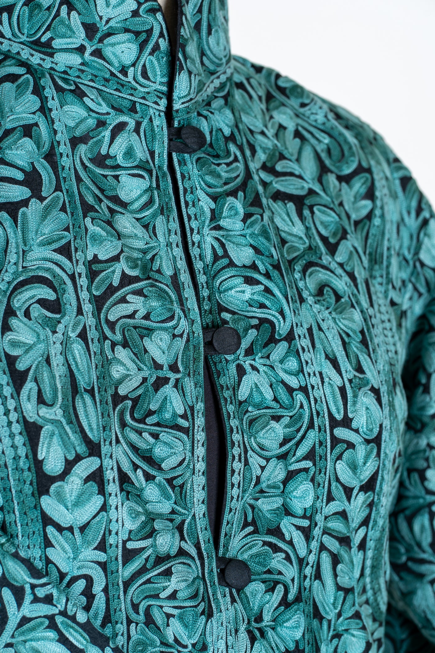 Sheherzaad Teal: Long Jacket with Aari Embroidery