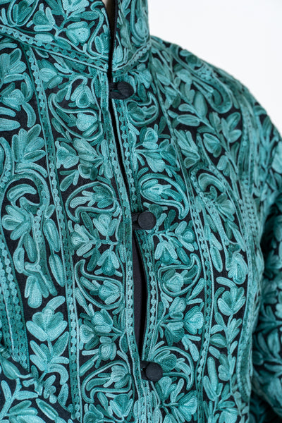 Sheherzaad Teal: Long Jacket with Aari Embroidery