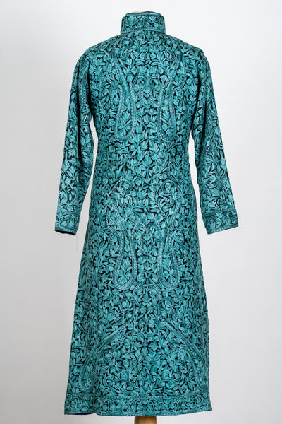 Sheherzaad Teal: Long Jacket with Aari Embroidery