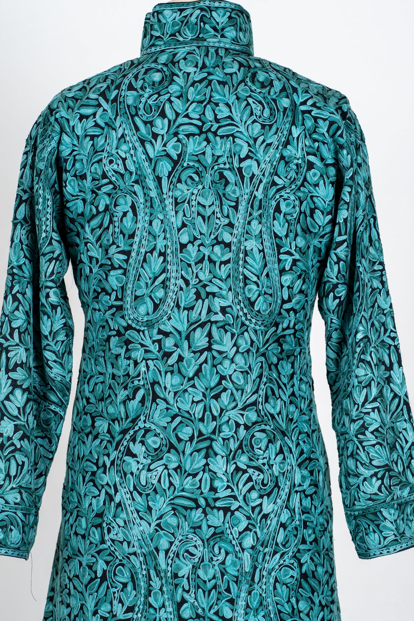 Sheherzaad Teal: Long Jacket with Aari Embroidery