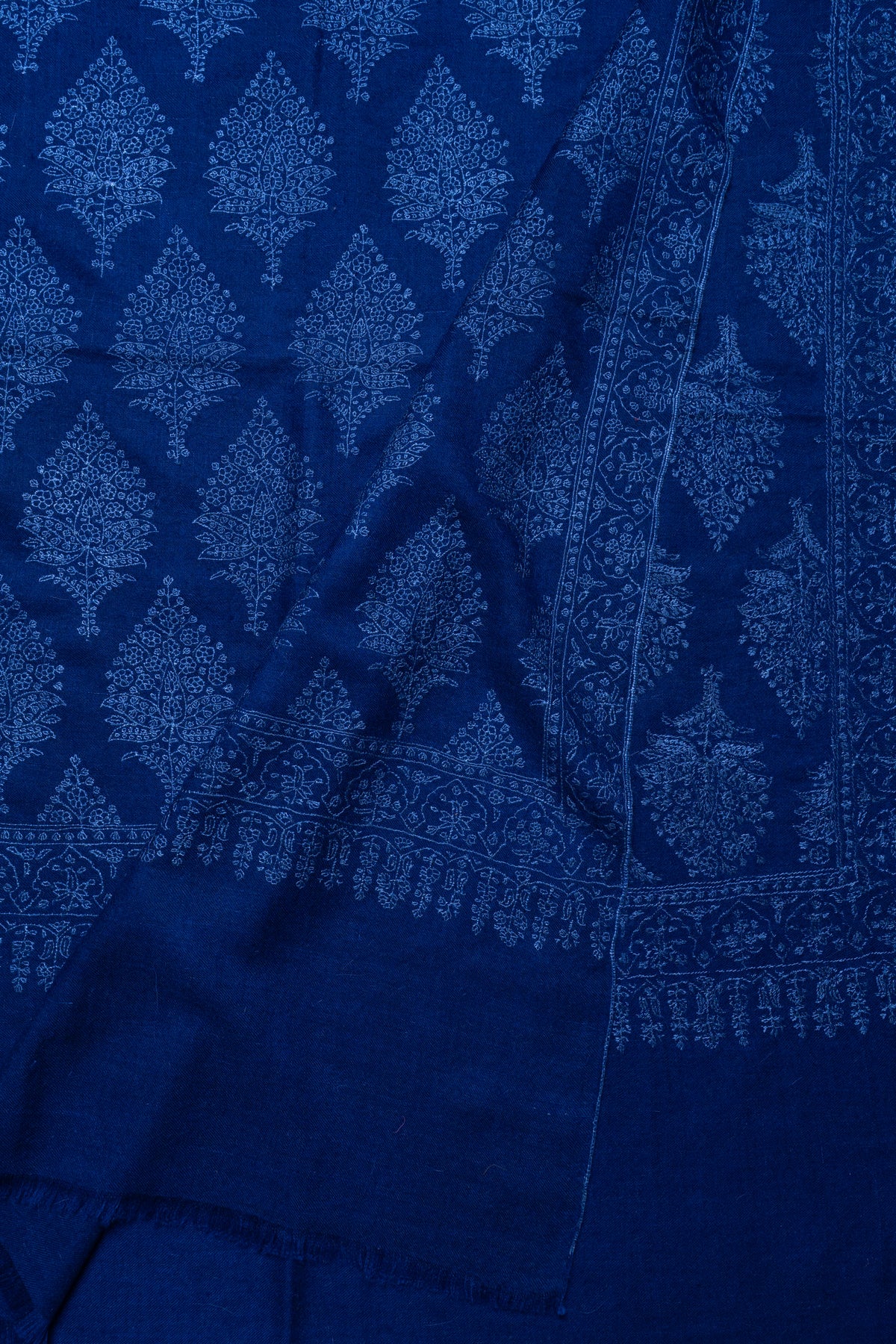 Sapphire Bloom Whisper: Pure Pashmina Hand Embroidered Shawl
