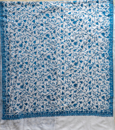 Neela Bahaar: Aari Embroidered Saree in Ivory and Sapphire