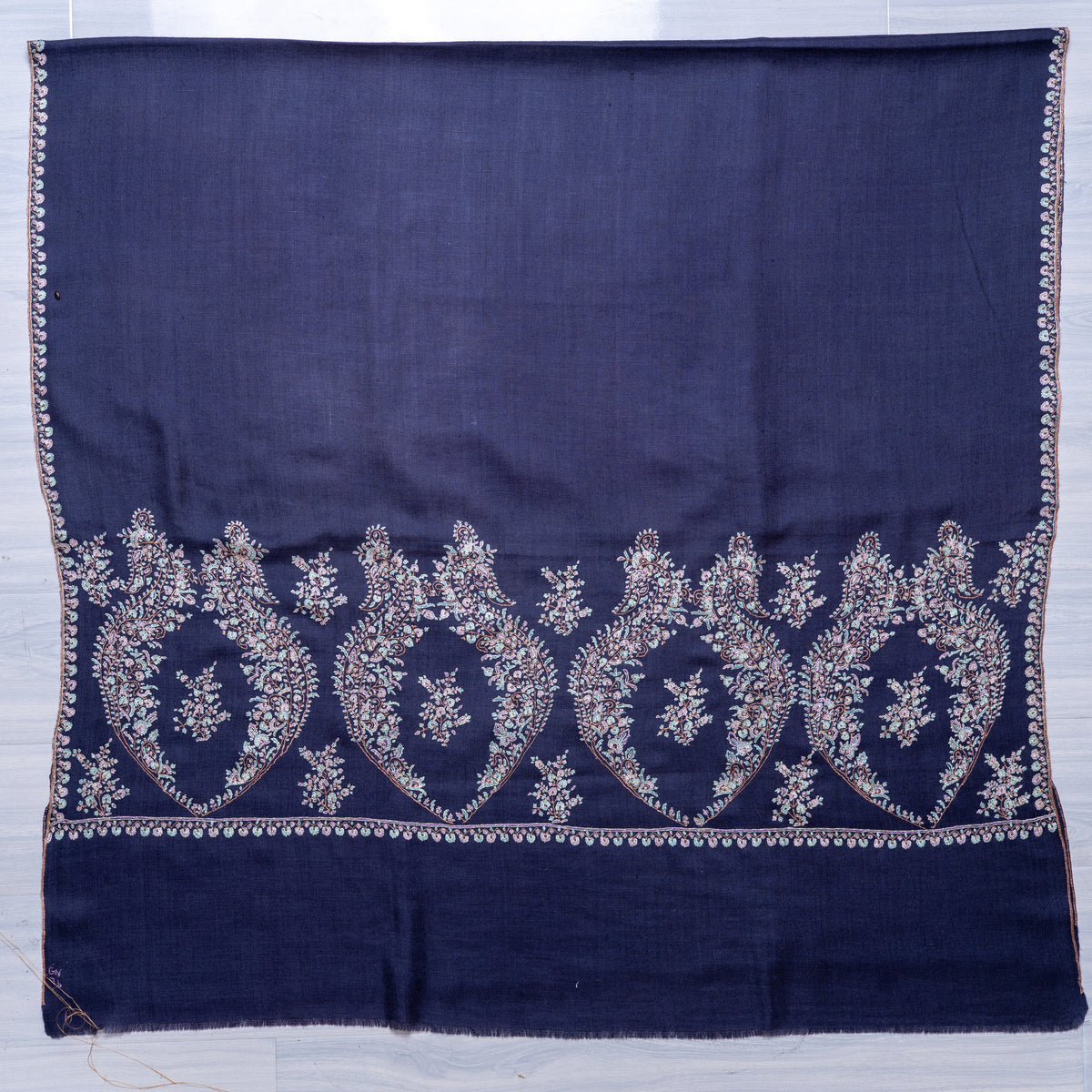 Midnight Blossom Reverie: Pure Pashmina Hand Embroidered Shawl