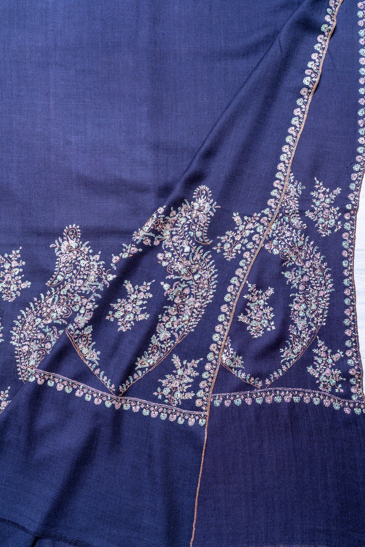 Midnight Blossom Reverie: Pure Pashmina Hand Embroidered Shawl