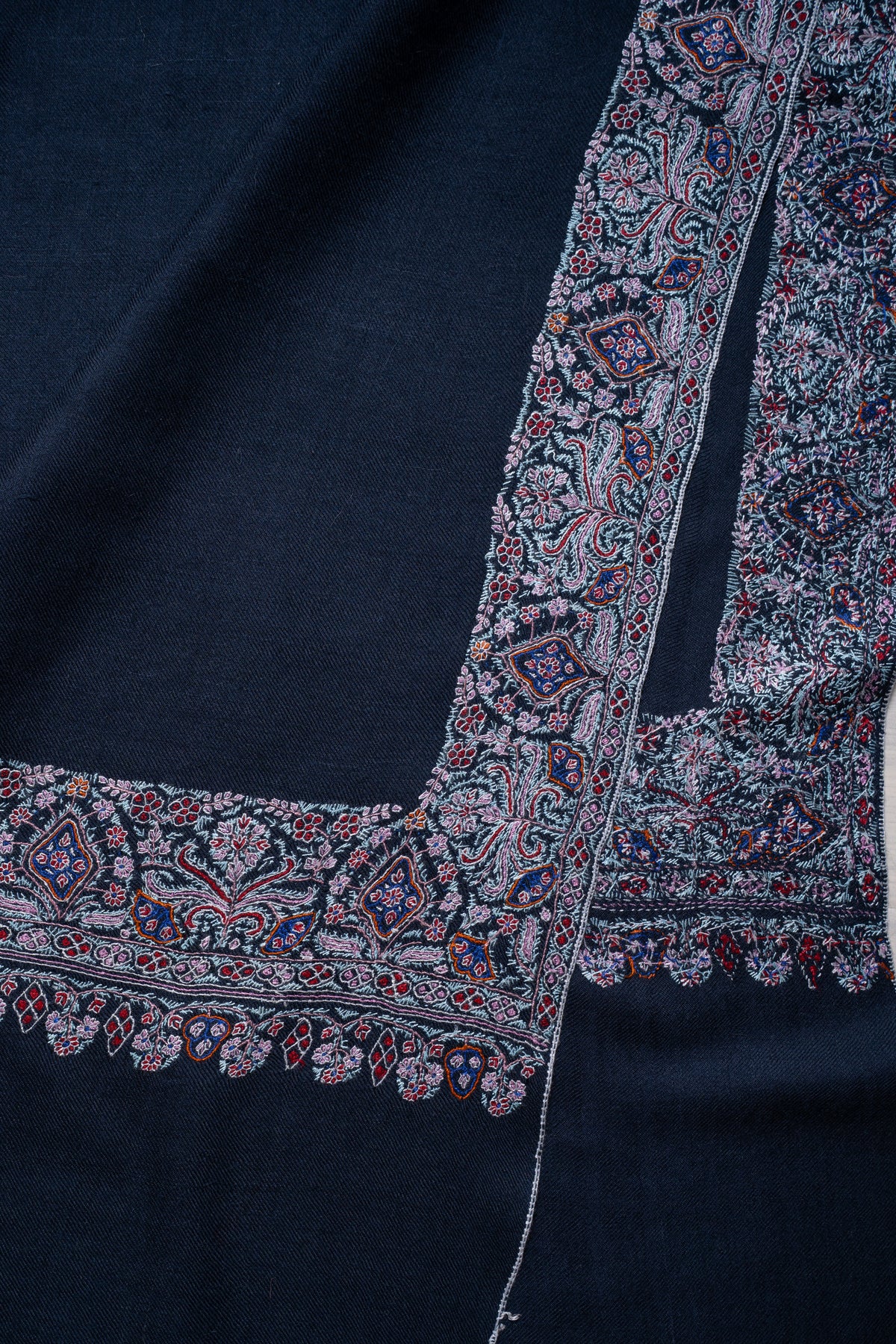 Midnight Grace Hand Embroidered Pure Pashmina Shawl