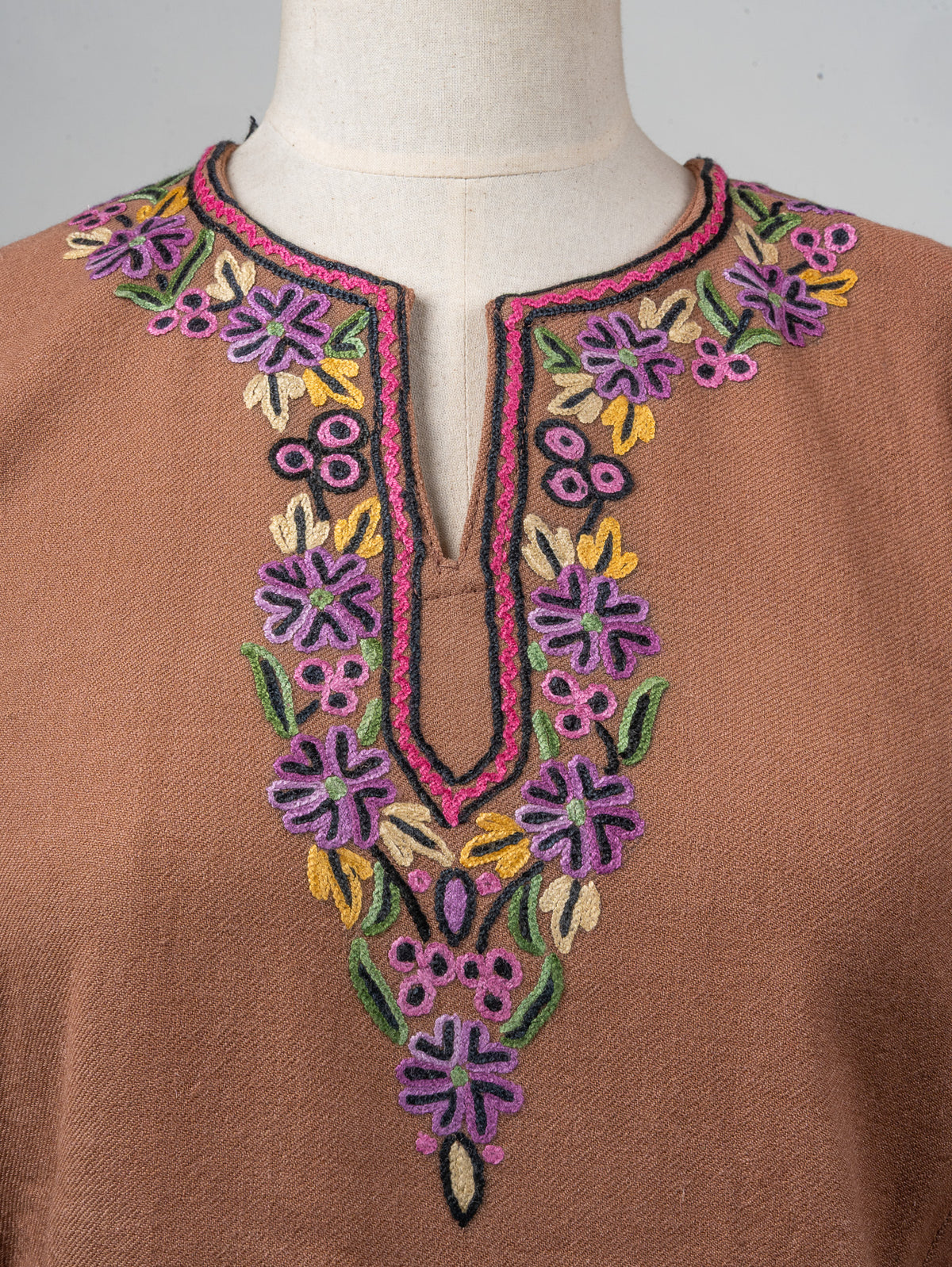 Blush Bloom Sozni Hand Embroidered Fine Merino Wool Pheran