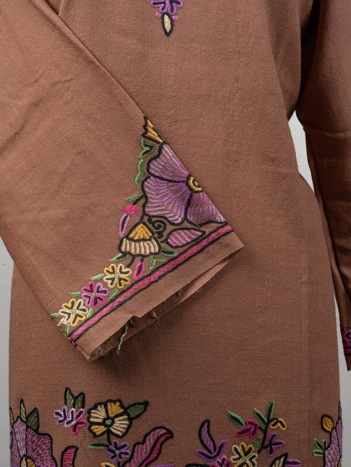 Blush Bloom Sozni Hand Embroidered Fine Merino Wool Pheran