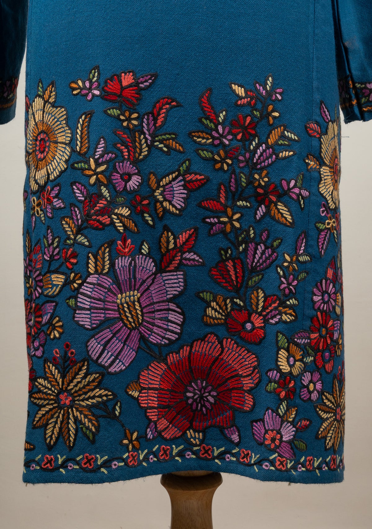 Teal Bloom Sozni Hand Embroidered Fine Merino Wool Pheran