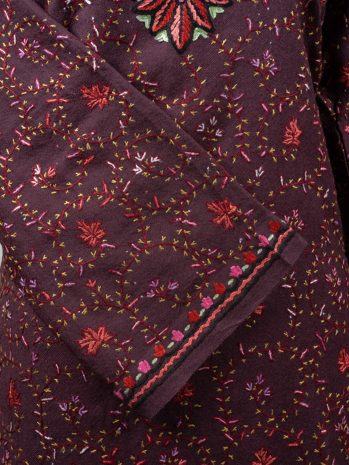 Noor Garden Sozni Hand Embroidered Fine Merino Wool Pheran