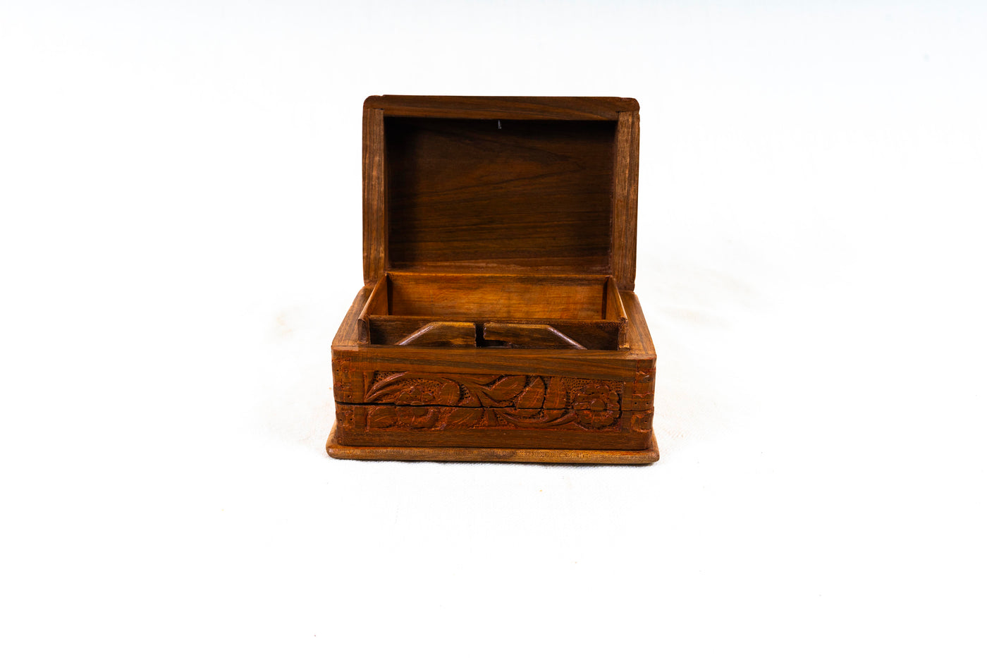 Handcrafted Walnut Wood Decorative Box with Papier-Mâché Top