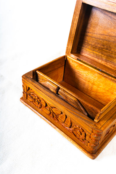 Handcrafted Walnut Wood Decorative Box with Papier-Mâché Top