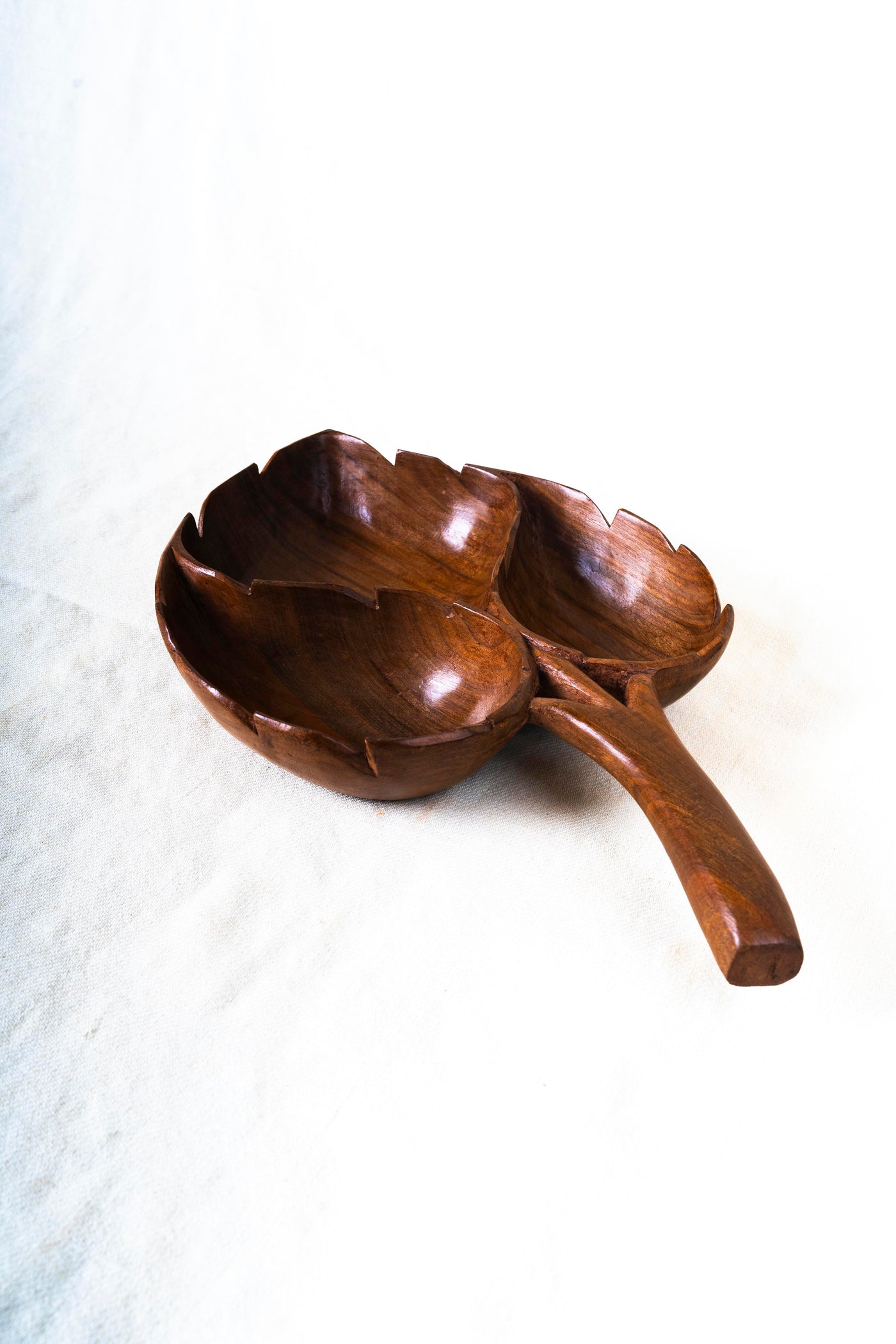 Hand-Carved Walnut Wood Leaf Bowl