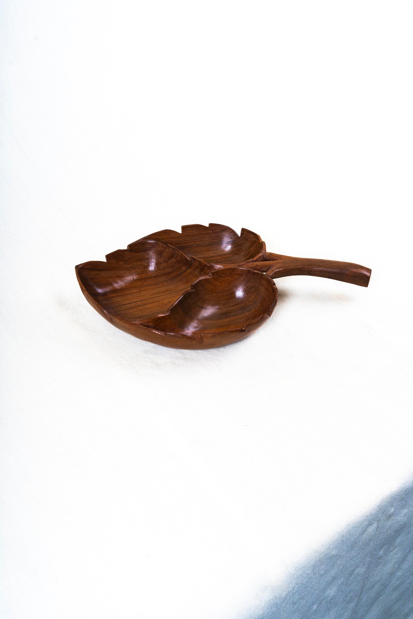 Hand-Carved Walnut Wood Leaf Bowl