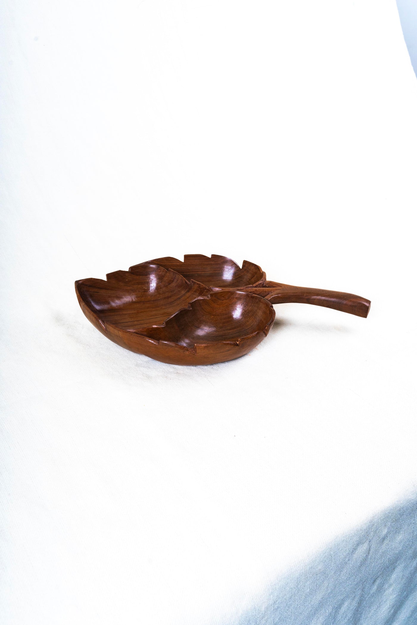 Hand-Carved Walnut Wood Leaf Bowl