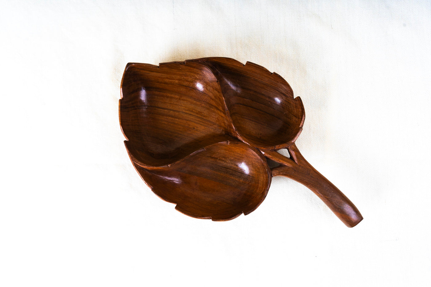 Hand-Carved Walnut Wood Leaf Bowl