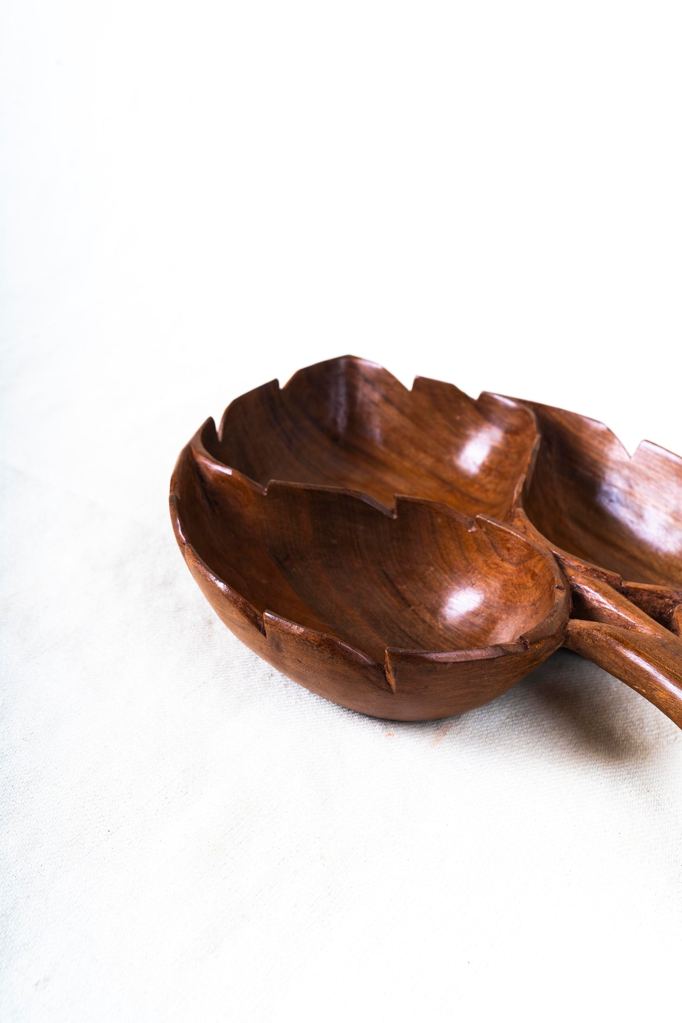 Hand-Carved Walnut Wood Leaf Bowl