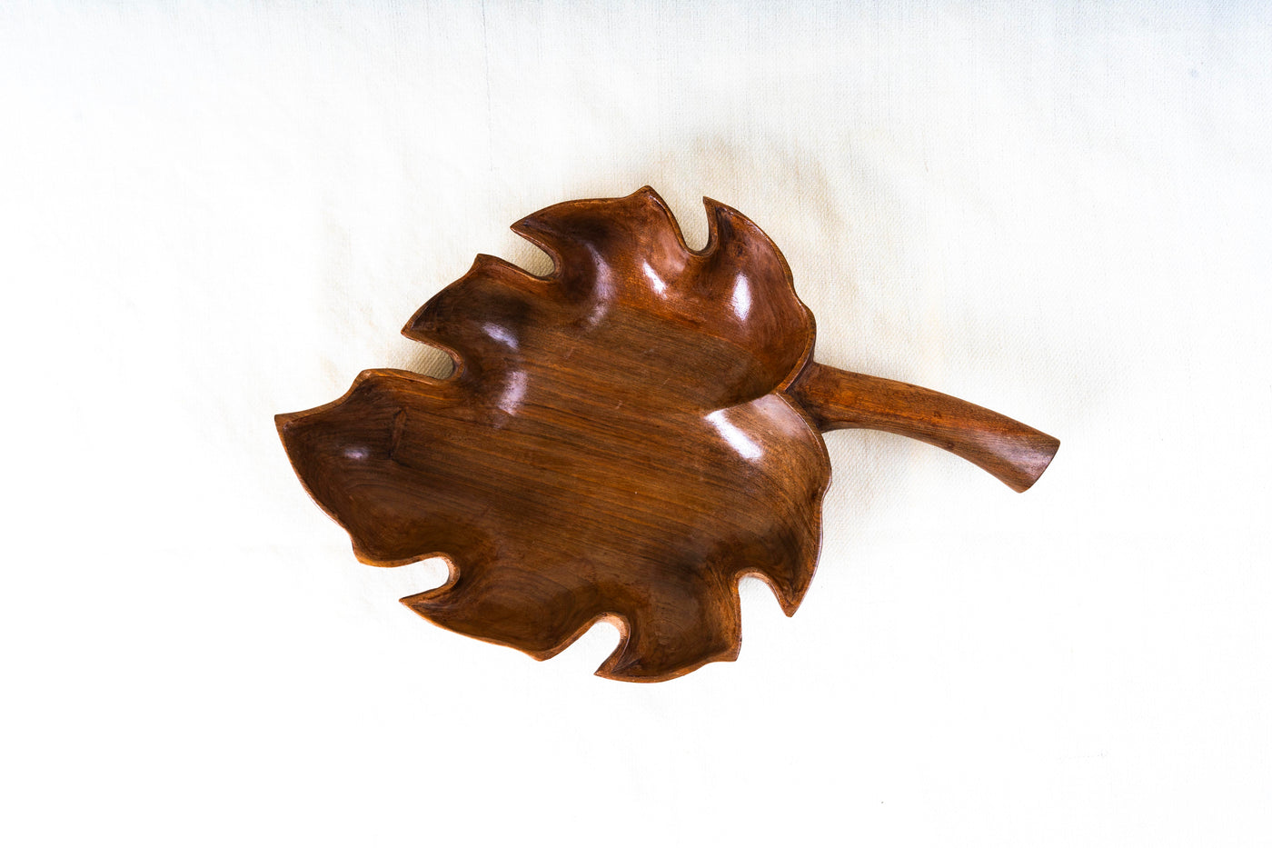 Hand-Carved Walnut Wood Leaf-Shaped Bowl