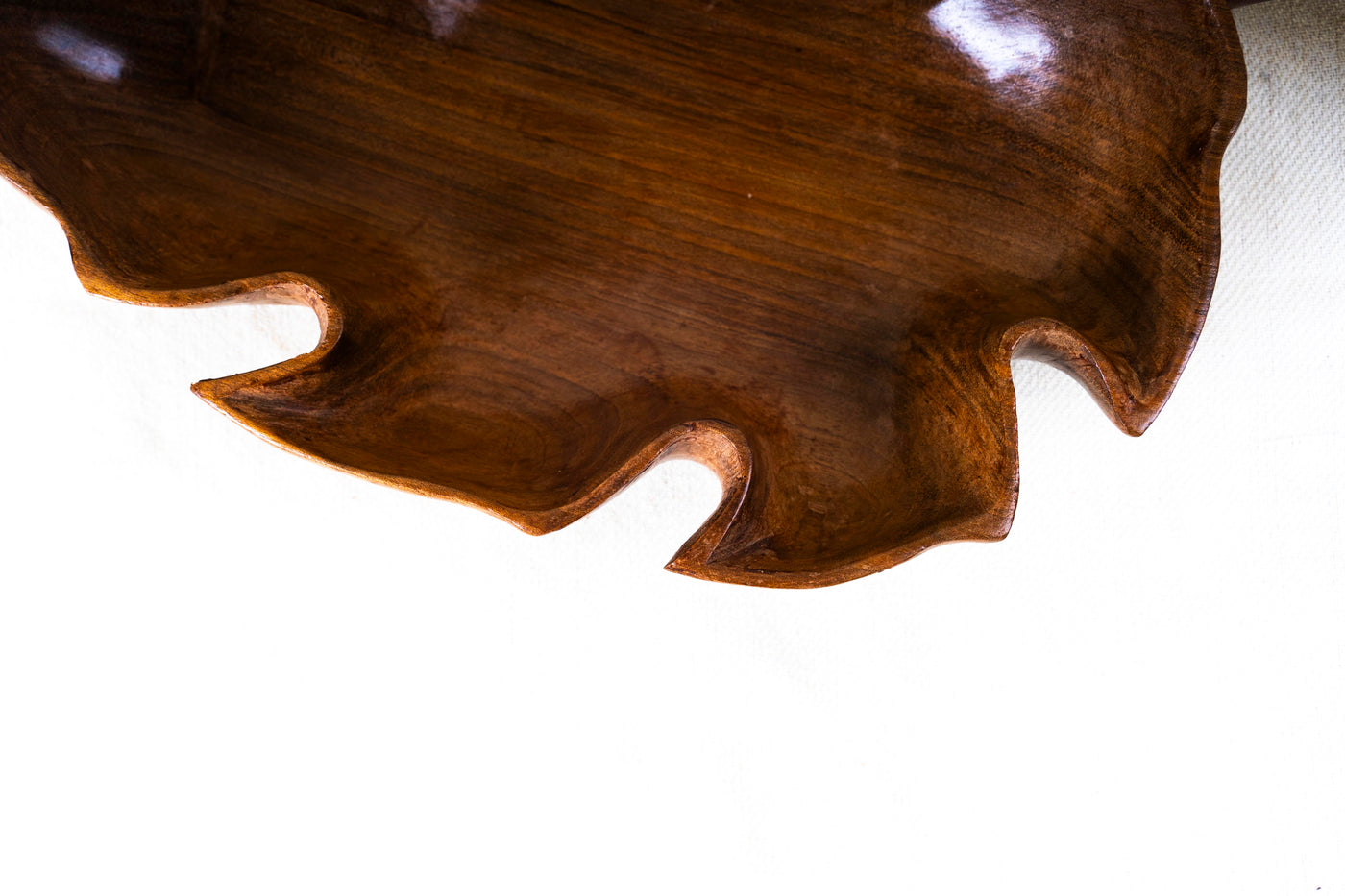 Hand-Carved Walnut Wood Leaf-Shaped Bowl