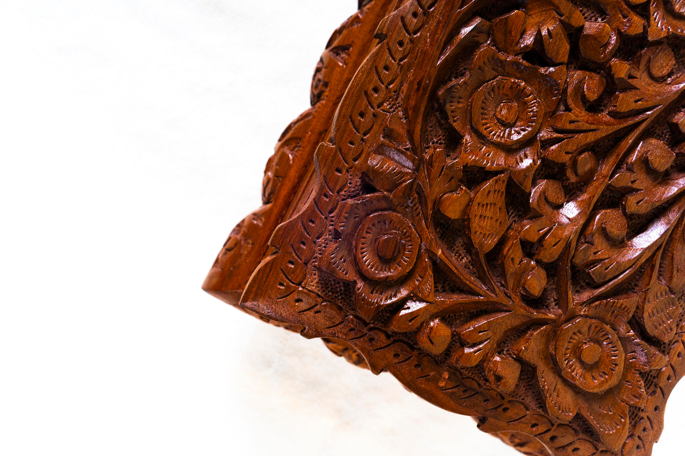 Floral Hand-Carved Wooden Jewelry Box with Hidden Lock