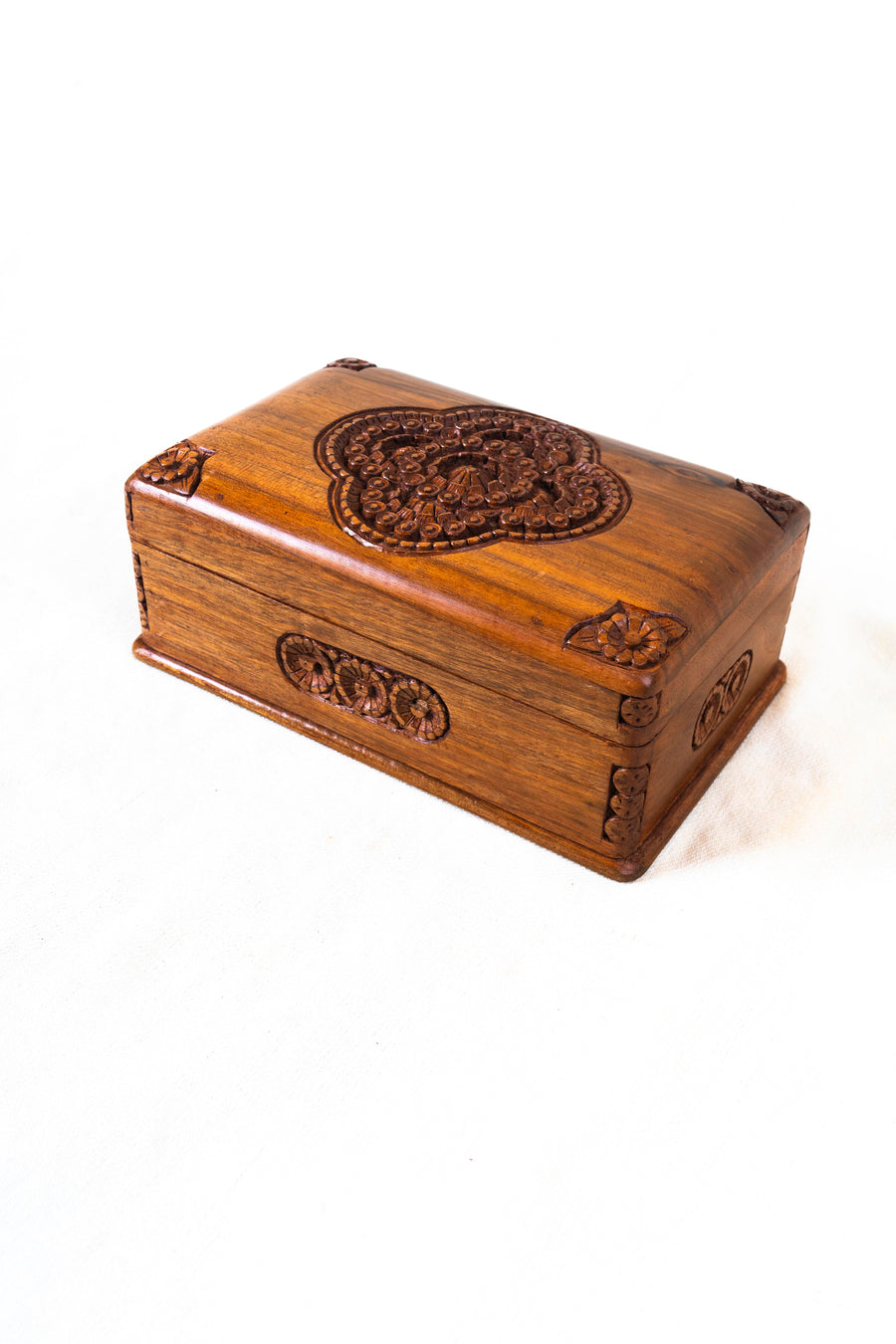 Ornate Hand-Carved Wooden Treasure Box