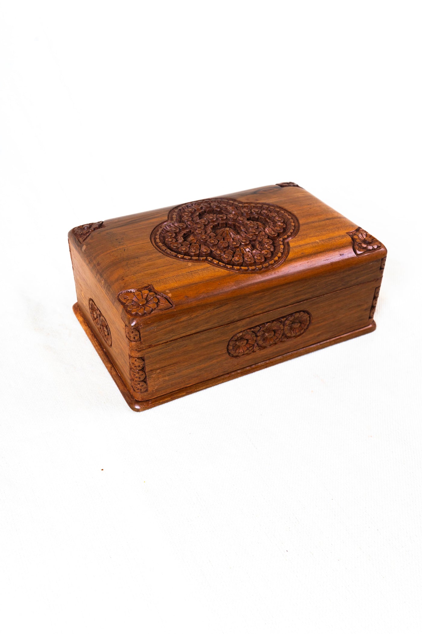 Ornate Hand-Carved Wooden Treasure Box