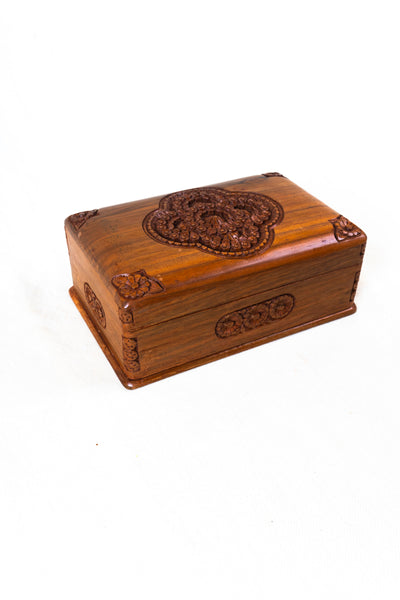 Ornate Hand-Carved Wooden Treasure Box