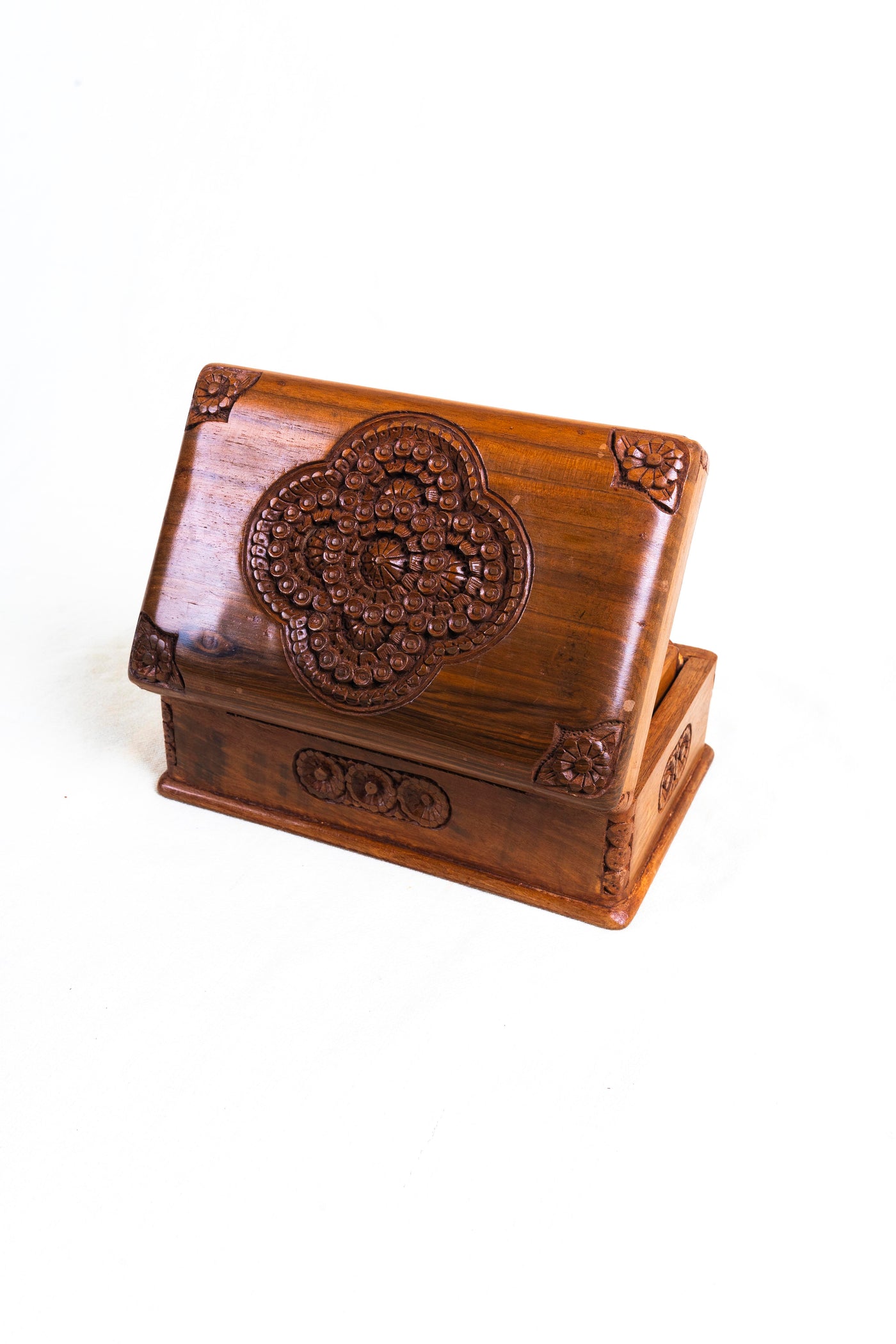 Ornate Hand-Carved Wooden Treasure Box