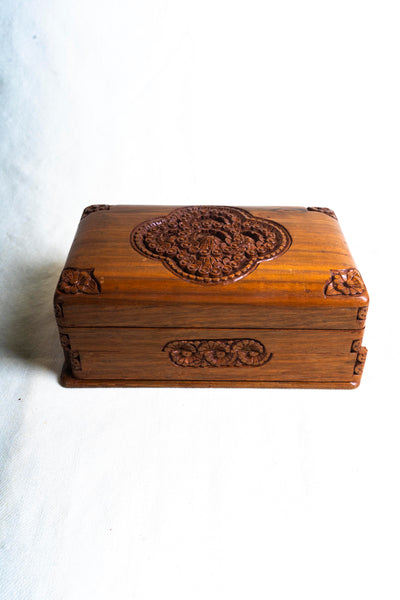 Ornate Hand-Carved Wooden Treasure Box