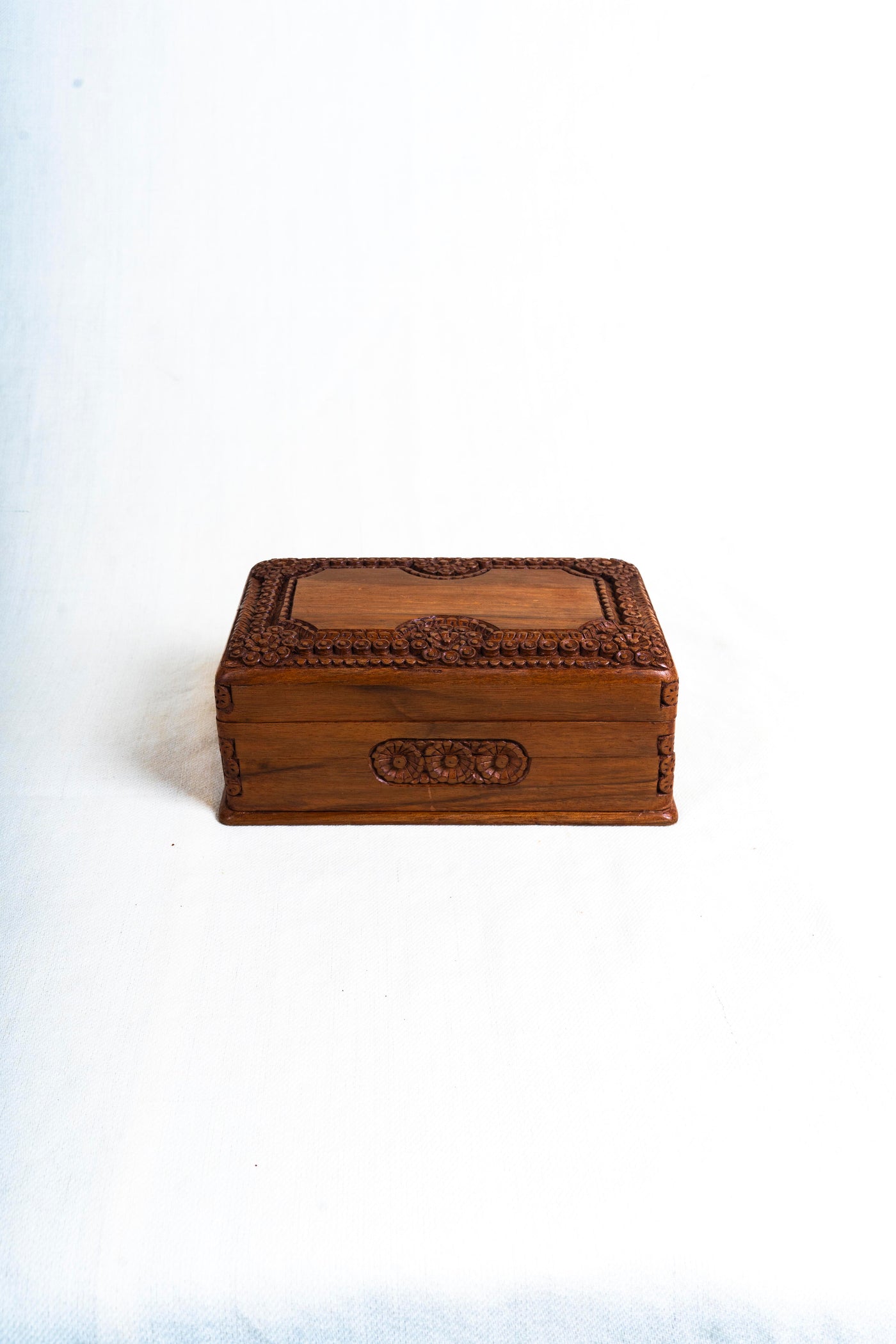 Elegant Hand-Carved Walnut Wood Treasure Box