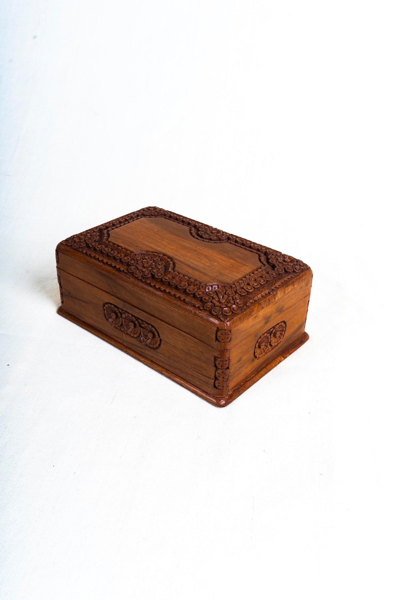 Elegant Hand-Carved Walnut Wood Treasure Box