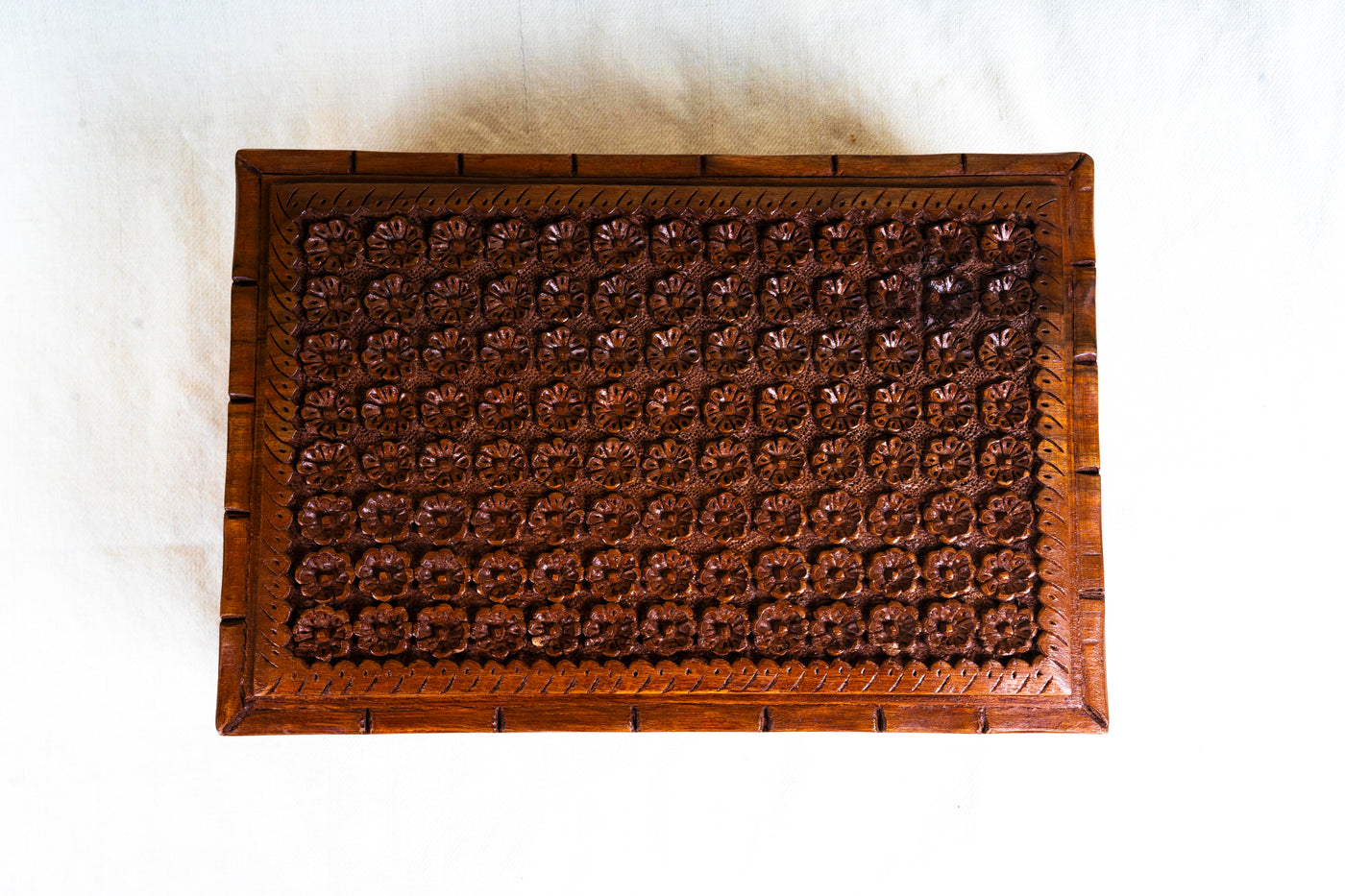 Exquisite Kashmiri Hand-Carved Walnut Wood Jewelry Box