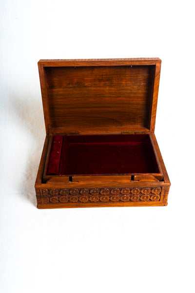 Exquisite Kashmiri Hand-Carved Walnut Wood Jewelry Box