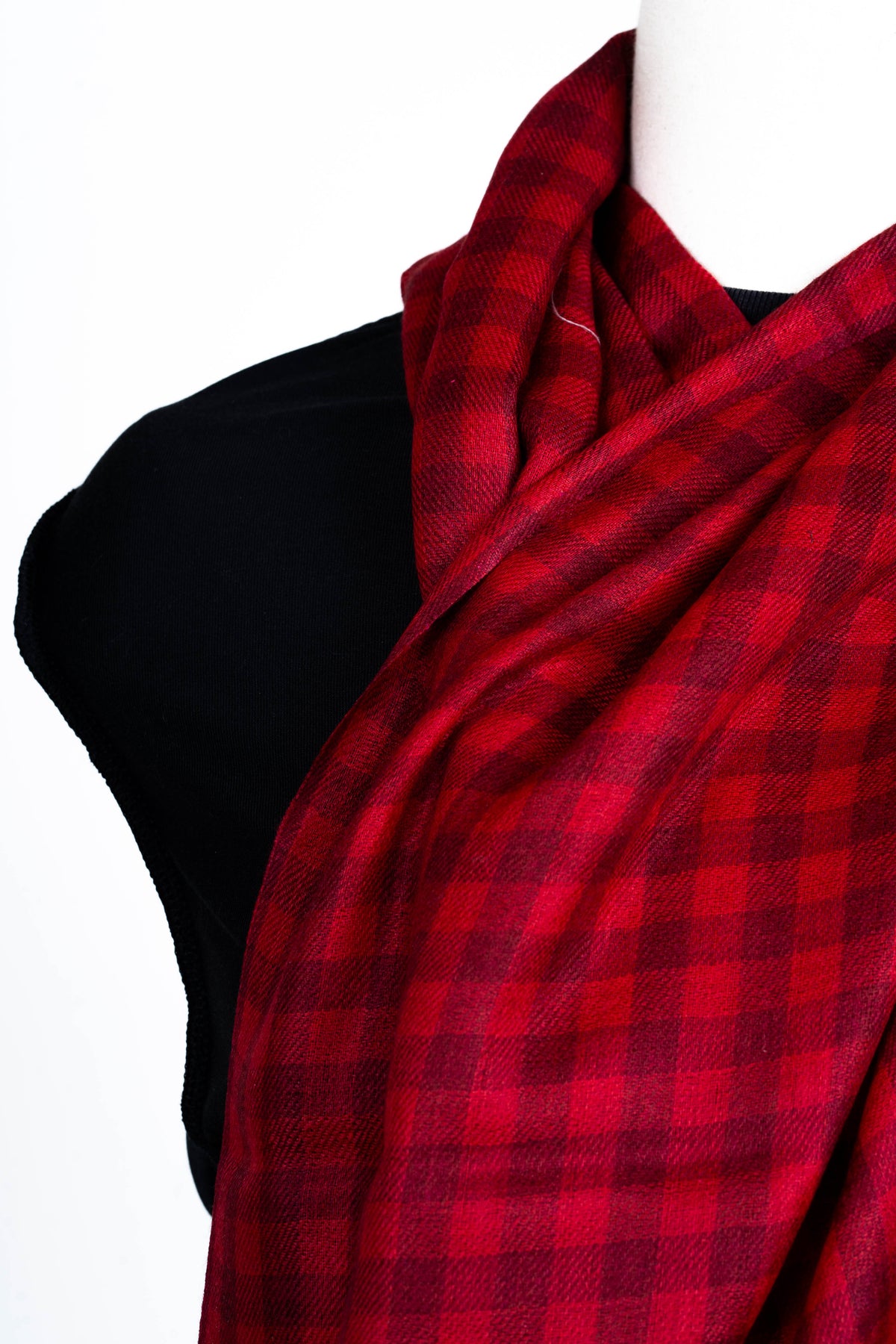 Crimson Checks: Merino Wool Stole in Bold Red Hues