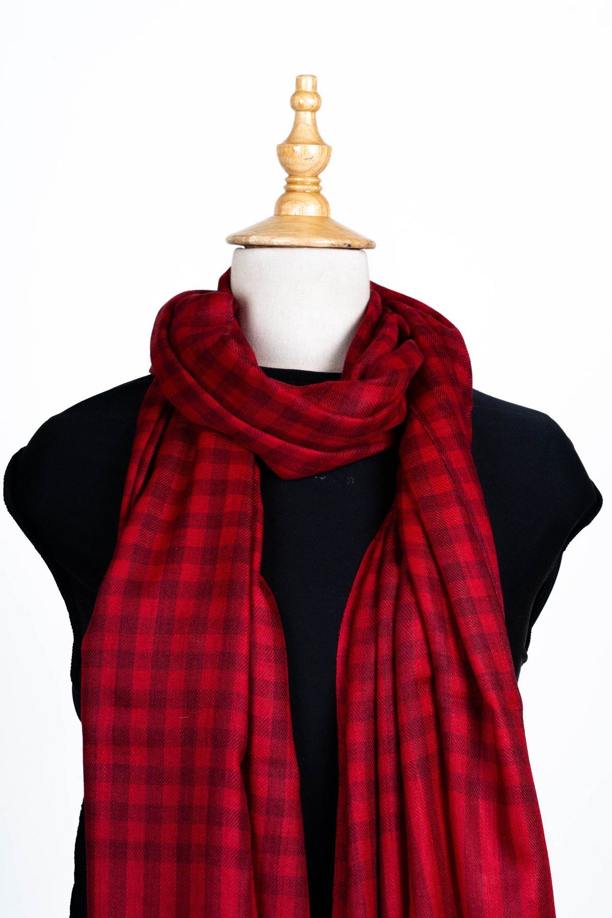 Crimson Checks: Merino Wool Stole in Bold Red Hues