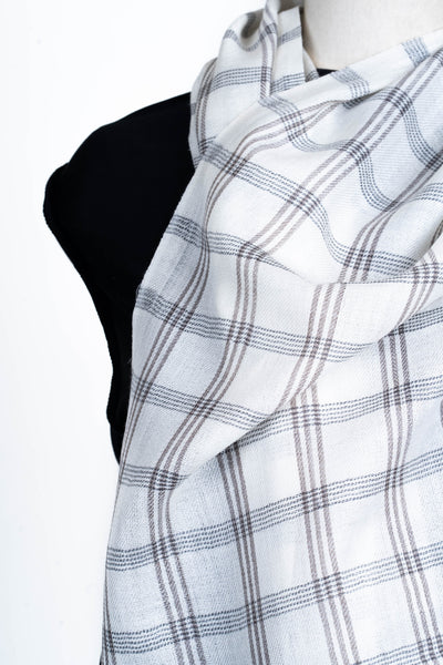 Ethereal Whites: Checked Merino Wool Scarf with Subtle Beige Accents