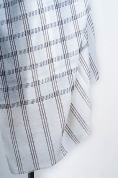 Ethereal Whites: Checked Merino Wool Scarf with Subtle Beige Accents