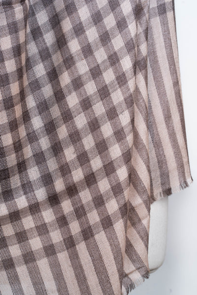 Earthy Charm: Merino Wool Checked Scarf in Warm Brown Tones