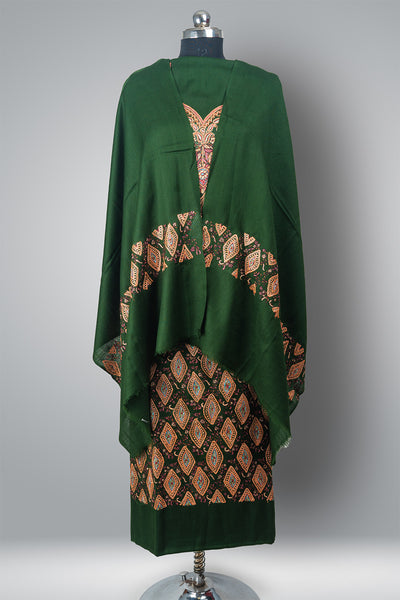 Sabzahar-e-Sozni: Kashmiri Hand Embroidered Emerald Suit with Sozni and Tilla Embroidery