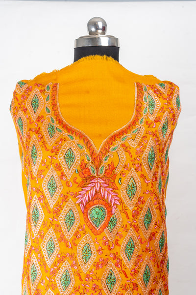 Zarrin-Dara: Kashmiri Hand Embroidered Marigold Suit with Sozni and Tilla Embroidery