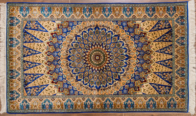 Sunburst Medallion Carpet - Hand Knotted Pure Silk Kashmiri Carpet (3ft * 5ft)