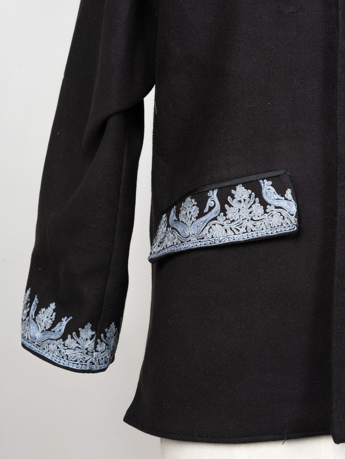 Midnight Laurel: Aari Embroidered Fine Merino Wool Jacket