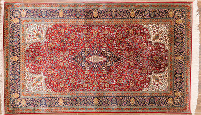 Crimson Elegant Carpet - Hand Knotted Pure Silk Kashmiri Carpet (3ft * 5ft)