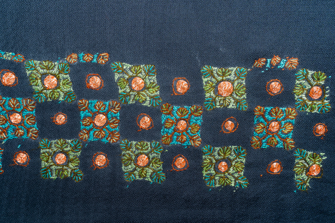 Shamshad Sozni-Tilla: Kashmiri Hand Embroidered Navy Suit with Sozni and Hand-Tilla Embroidery
