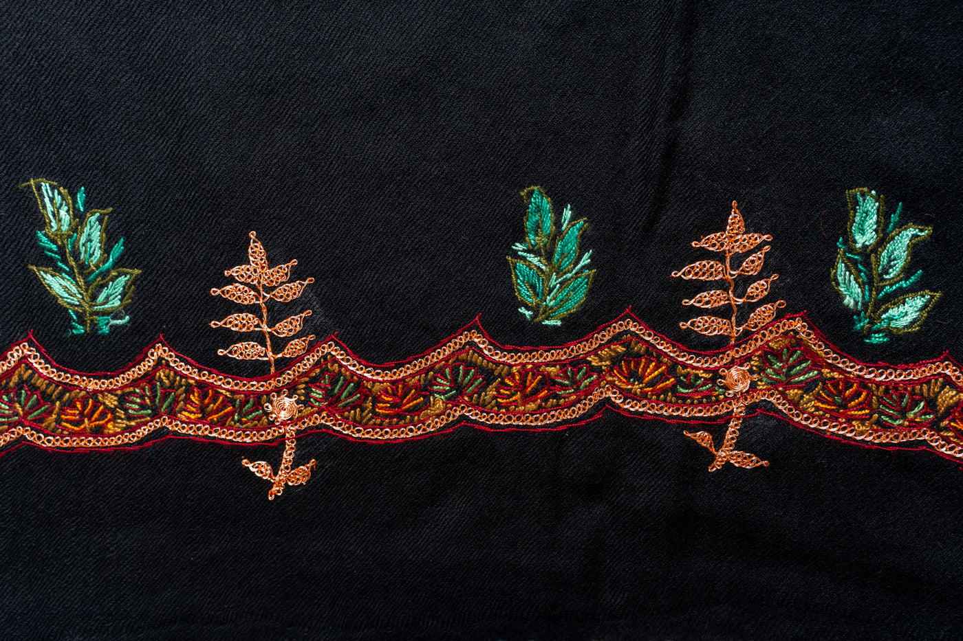 Shafak-e-Tilla: Kashmiri Hand Embroidered suit with combination of Sozni and Hand-Tilla Embroidery