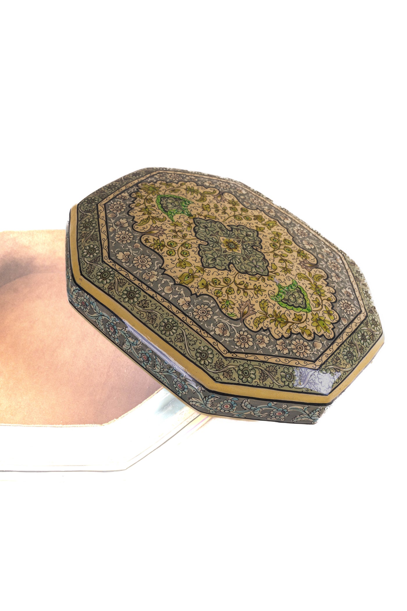 Floral Reverie Octagonal Hand-Painted Paper Mache Box