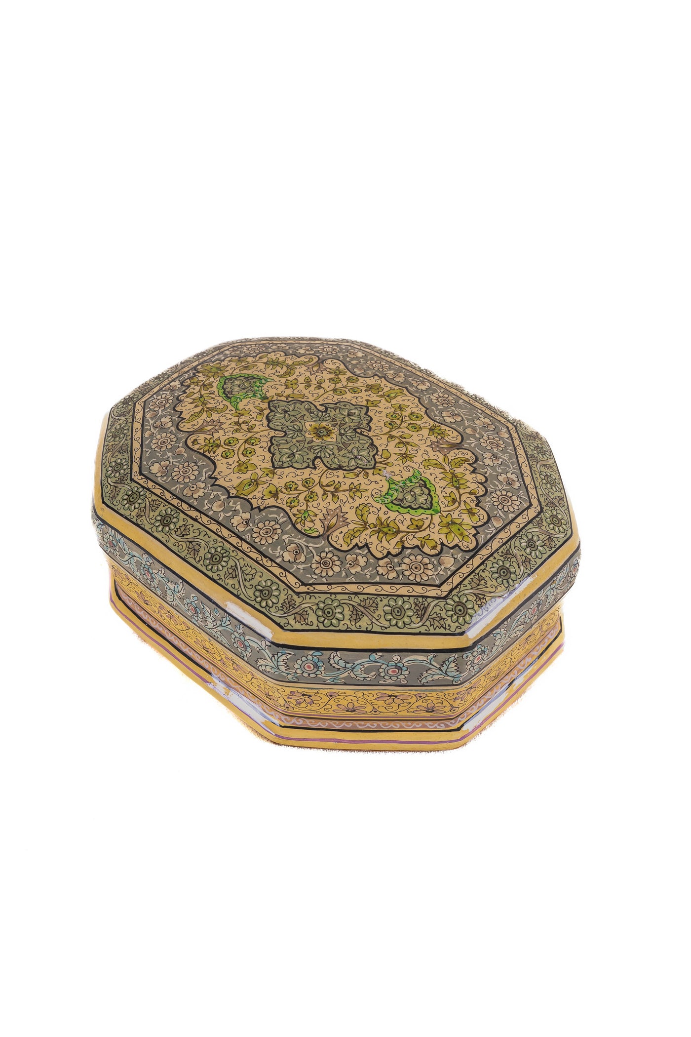 Floral Reverie Octagonal Hand-Painted Paper Mache Box