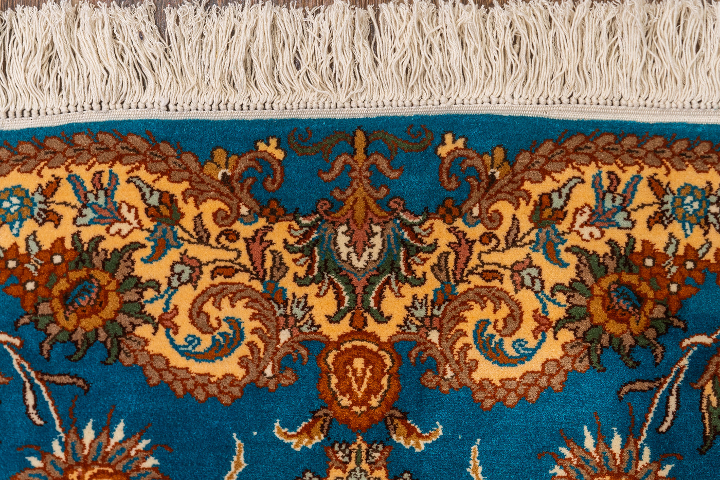 Turquoise Majestic Medallion Carpet - Hand Knotted Pure Silk Kashmiri Carpet (2ft * 3ft)