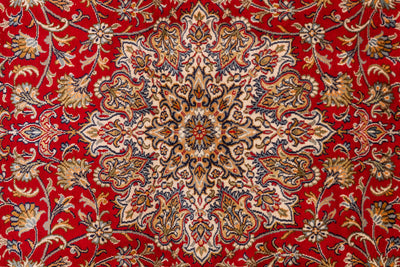 Crimson Garden of Paradise Carpet - Hand Knotted Pure Silk Kashmiri Carpet (4ft * 6ft)