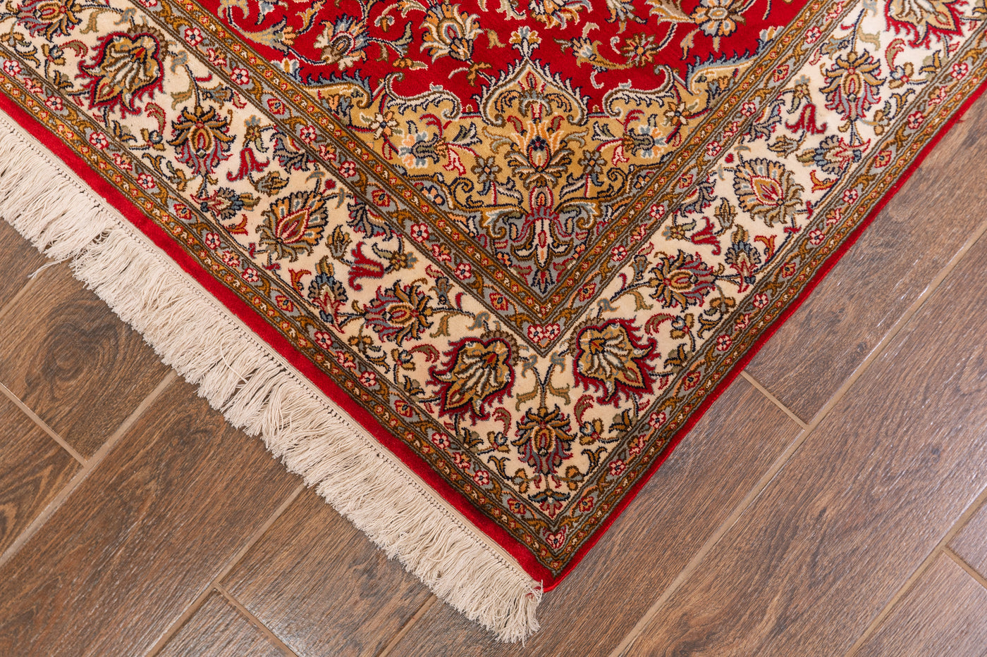 Crimson Garden of Paradise Carpet - Hand Knotted Pure Silk Kashmiri Carpet (4ft * 6ft)